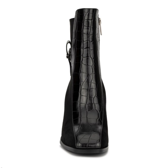 NEW Torgeis Fontaine Black Croc-Embossed  Block Heel Ankle Boots w/ Buckle Sz 8 - Picture 5 of 15